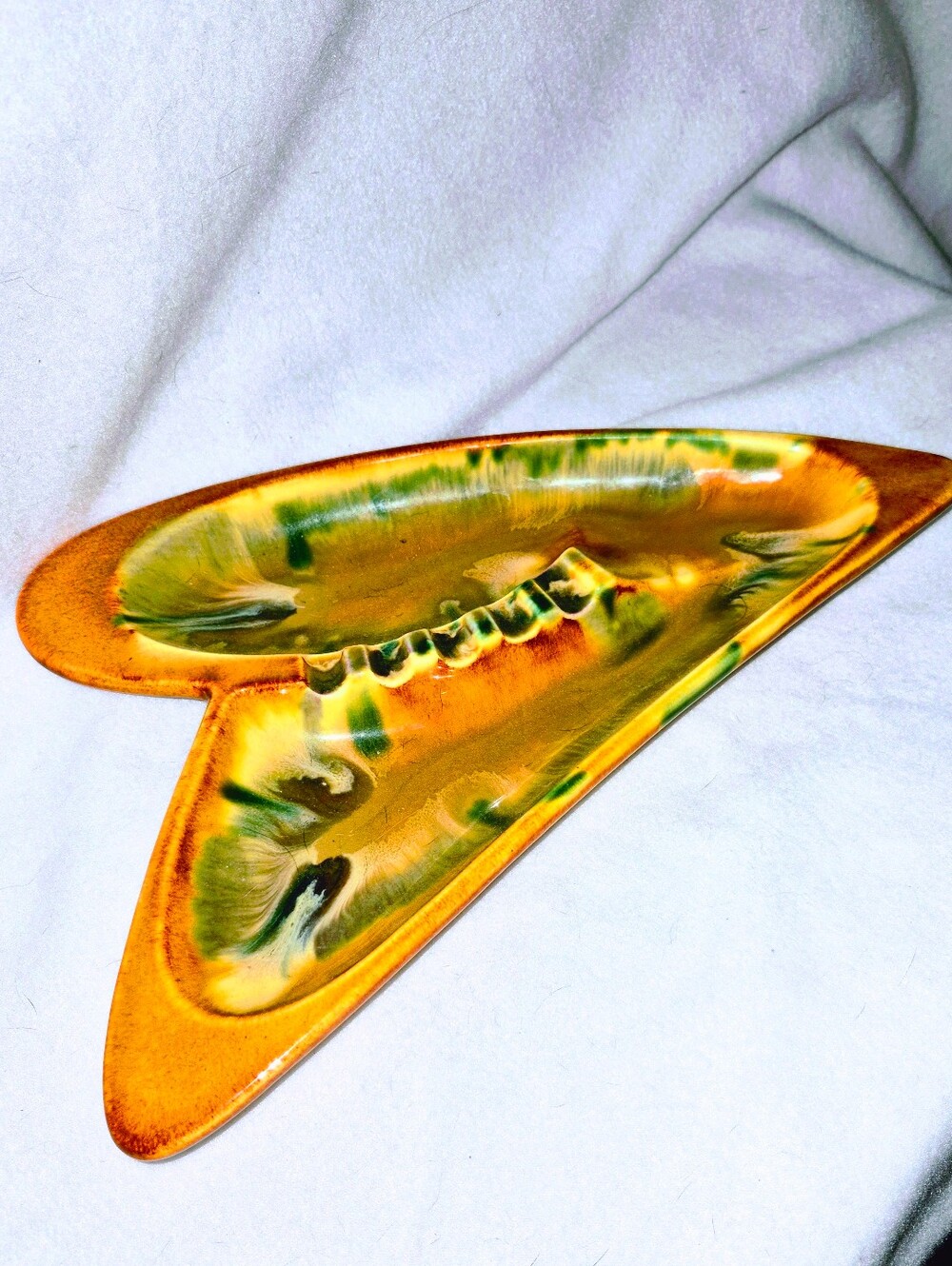 Royal Haeger 135 Ashtray Briar Agate Orange Green No Chips Or Cracks